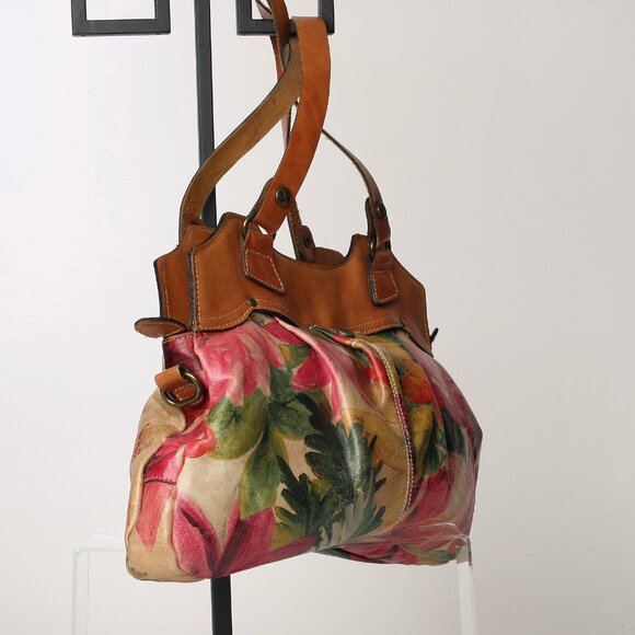 Leather Patricia Nash Large Multi Color Floral Design Handbag - Picture 3 of 11